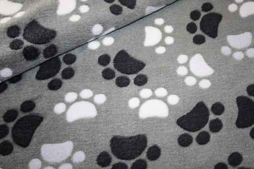 renee-d.de Onlineshop: Weicher Zottel Fleece Stoff grau Hunde Pfoten