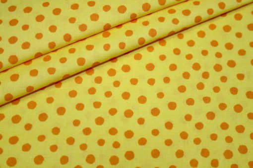 Junge Linie Westfalenstoff in gelb mit orangen kleinen Punkten 100% Baumwolle, ca. 1,50 Meter breit. Öko Tex100, kba.