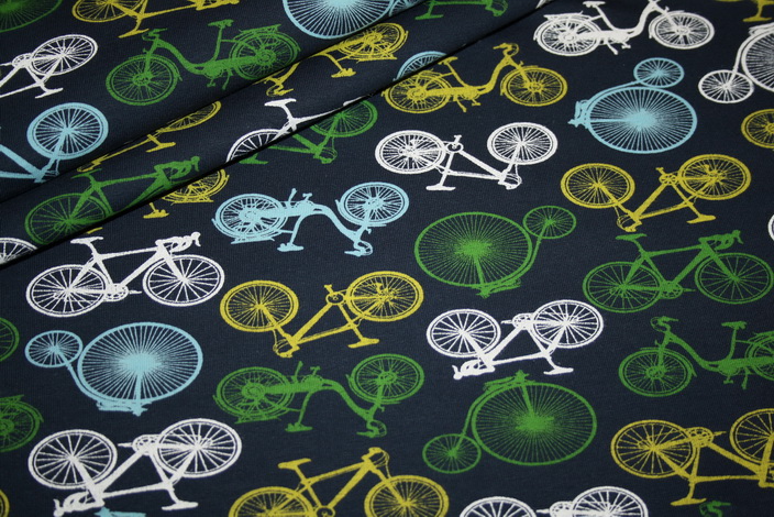 Dünner Sweat Soft French Terry Jersey Stoff blau Fahrrad