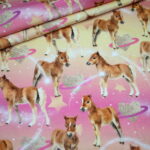 Fotoprint Digitaldruck Jersey Reh Fohlen Pferde rosa