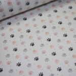 Beschichteter Regen Baumwollstoff Pfoten Hunde weiß hell rosa grau neu
