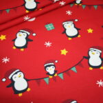 French Terry Jersey Weihnachten Pinguin rot