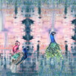 2m Stenzo Jersey Stoff Riesen Panel Vogel Pfau blau pink 21916 (Grundpreis: 16,45€)