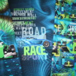 0,75m Stenzo Jersey Stoff Panel Racer Rennwagen Autos blau (Grundpreis: 21,20€)