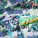 Dünner Sweat French Terry Jersey Stoff Batik Graffiti Muster Cool