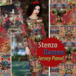 2m Stenzo Jersey Stoff Damen Panel Rot Gemälde Blumen Nostalgisch Panel (Grundpreis: 16,45€) nr. 22036